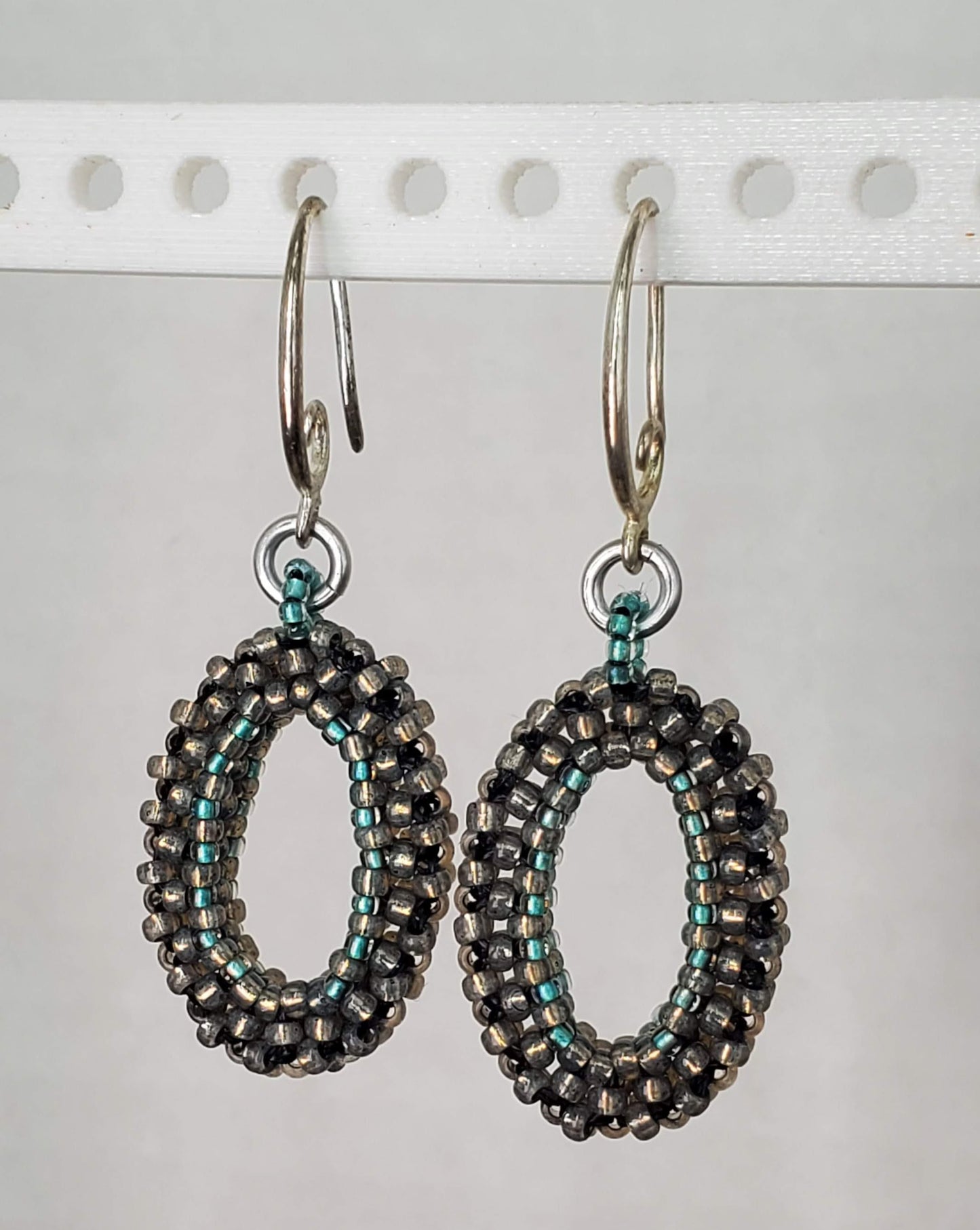 Z - Warm Gray and Teal Oval Earrings - TTC