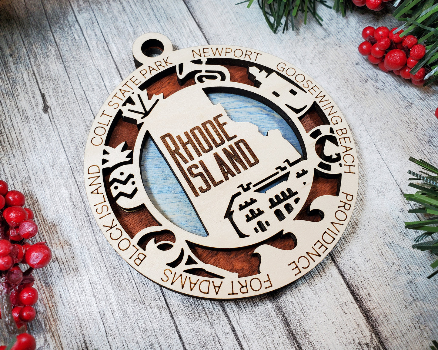 Rhode Island Round Ornament - KJW