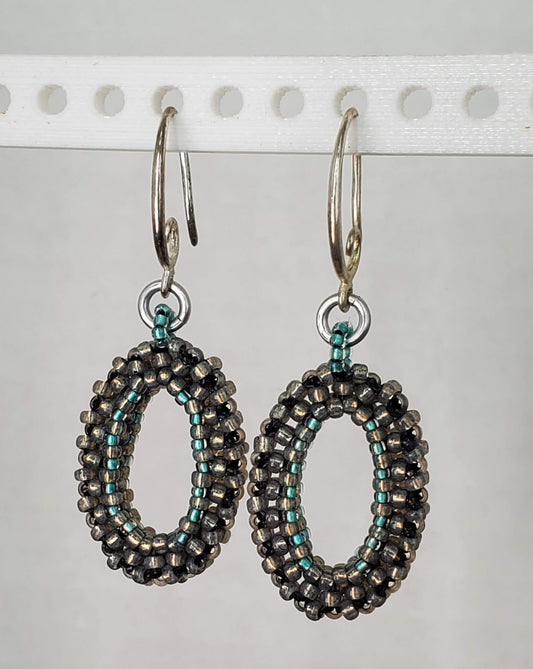 Z - Warm Gray and Teal Oval Earrings - TTC