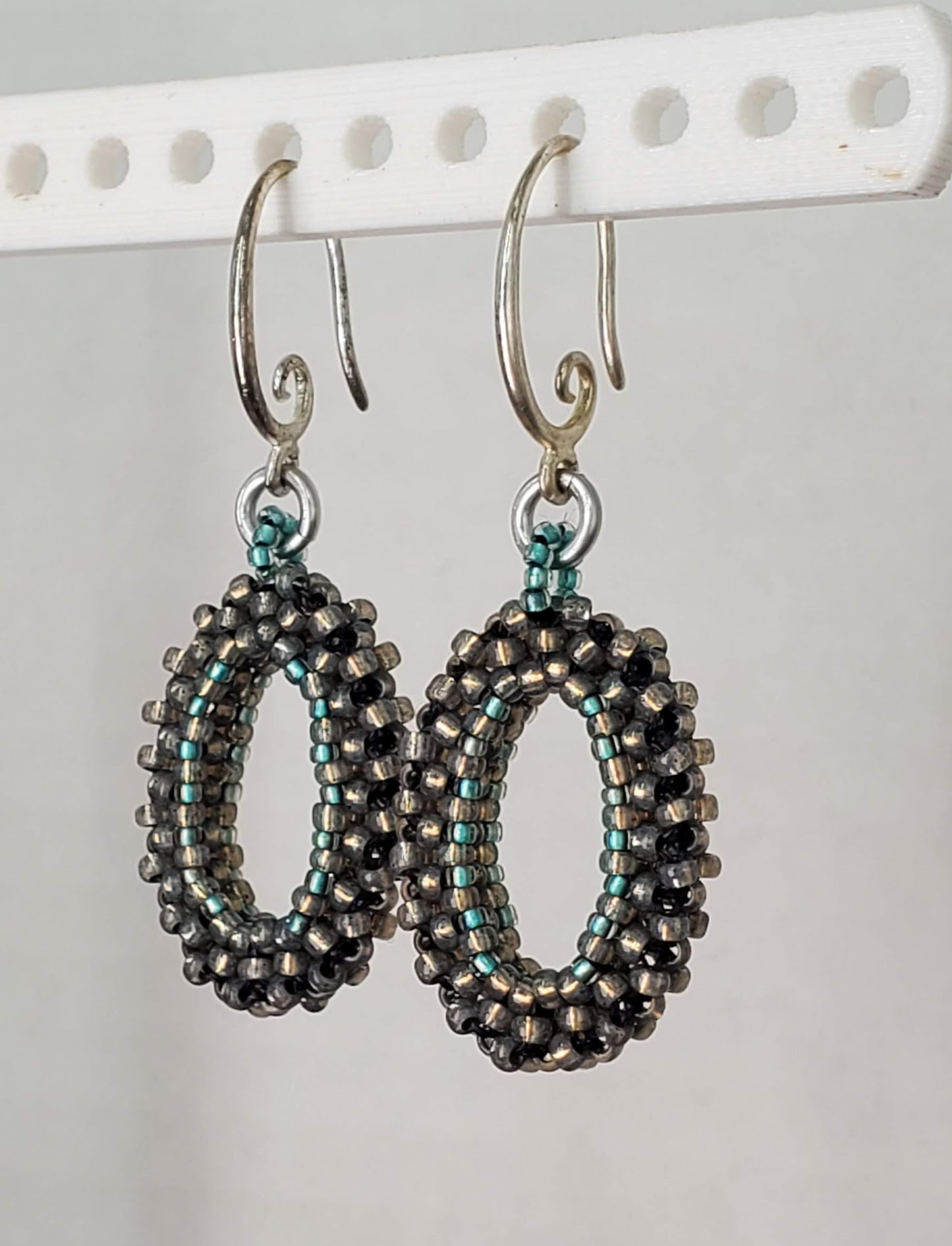Z - Warm Gray and Teal Oval Earrings - TTC