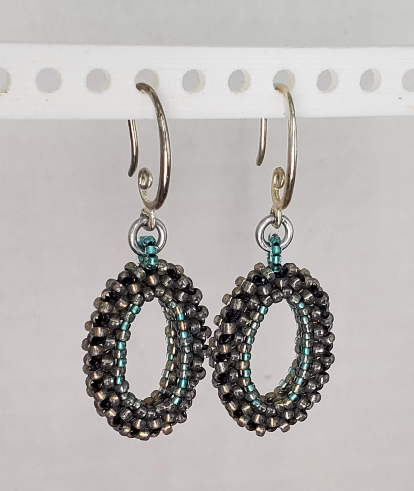 Z - Warm Gray and Teal Oval Earrings - TTC