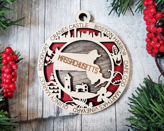 Massachusetts Round Ornament - KJW