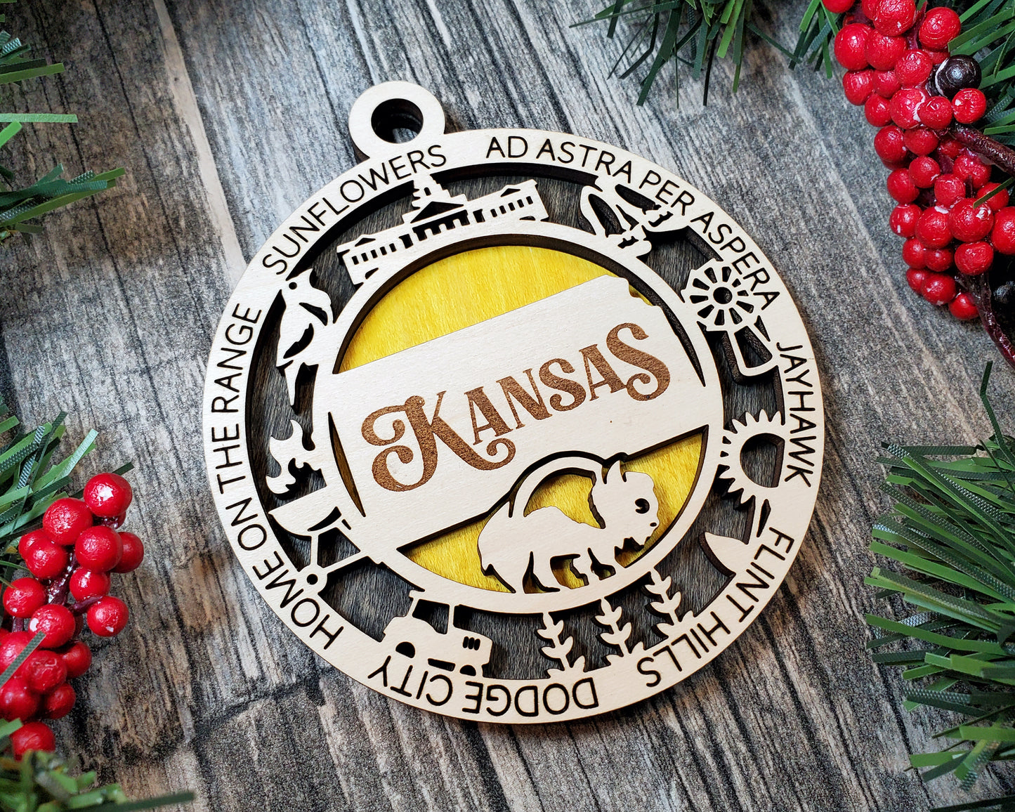 Kansas Round Ornament - KJW