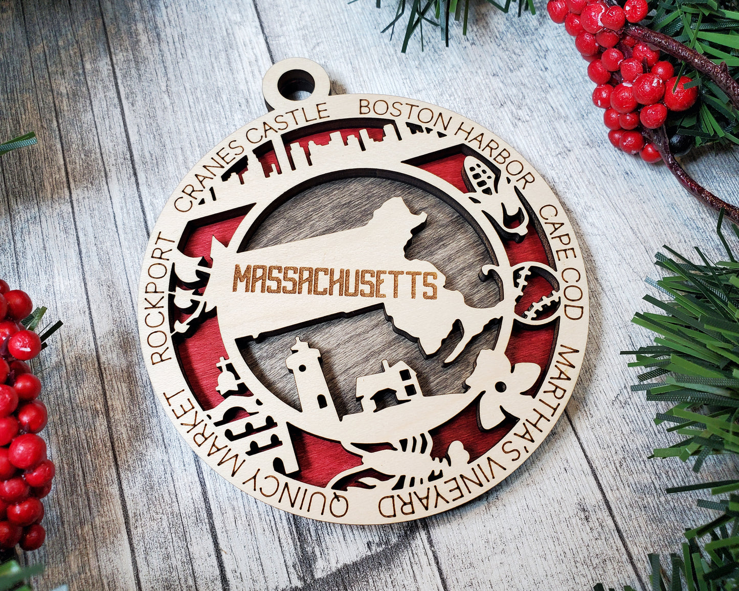 Massachusetts Round Ornament - KJW