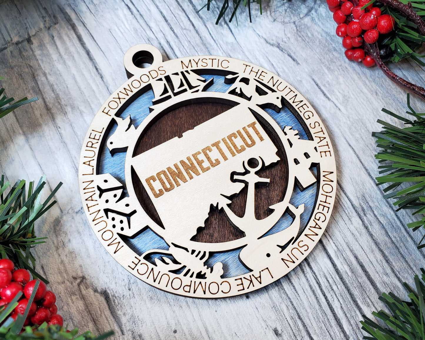 Connecticut Round Ornament - KJW