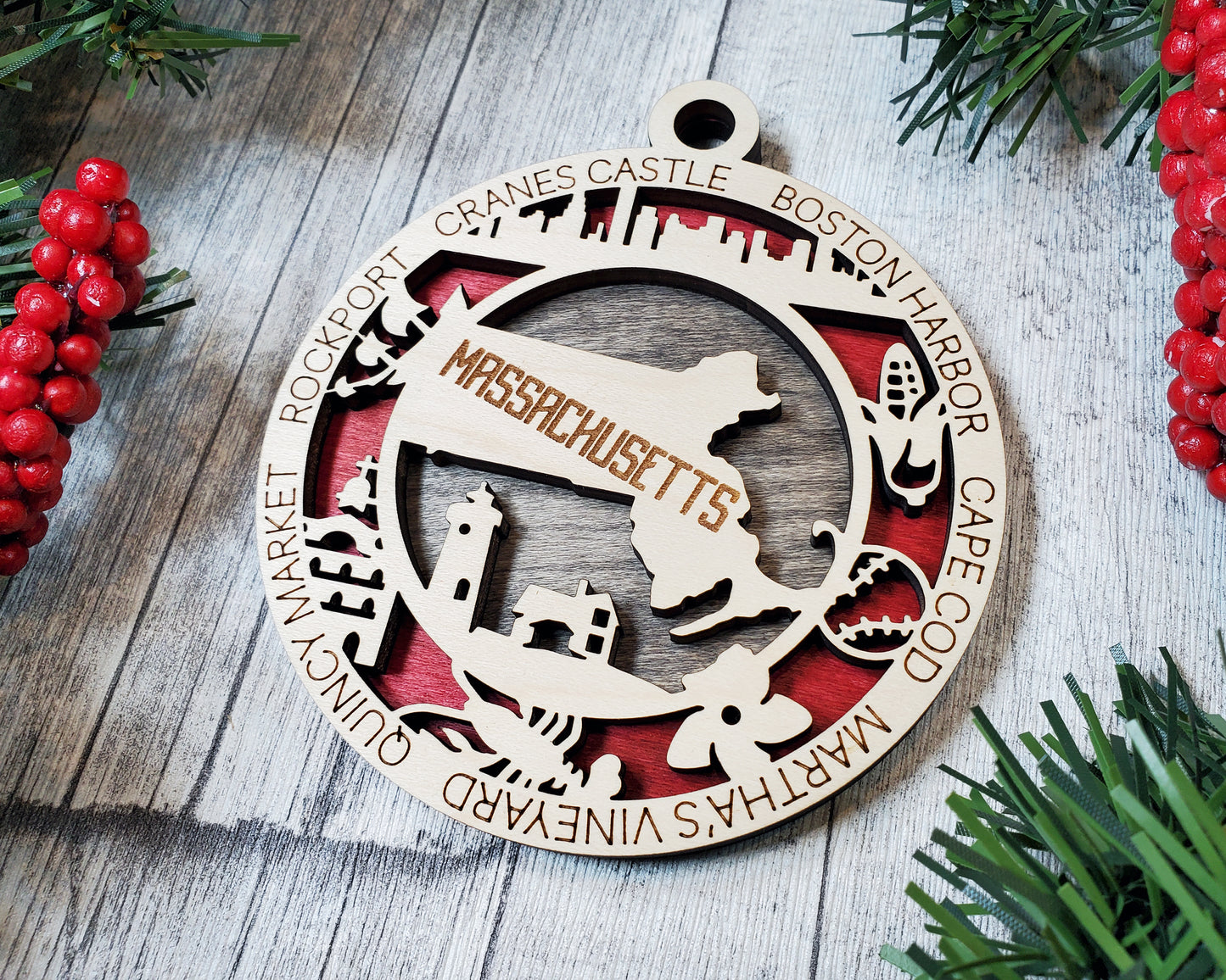 Massachusetts Round Ornament - KJW