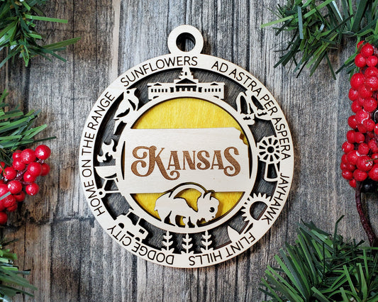 Kansas Round Ornament - KJW
