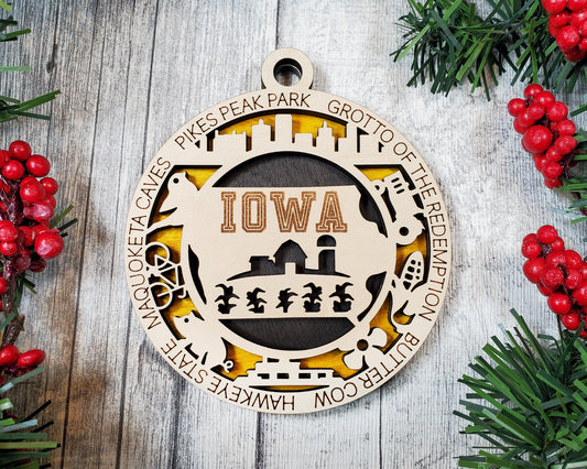 Iowa Round Ornament - KJW