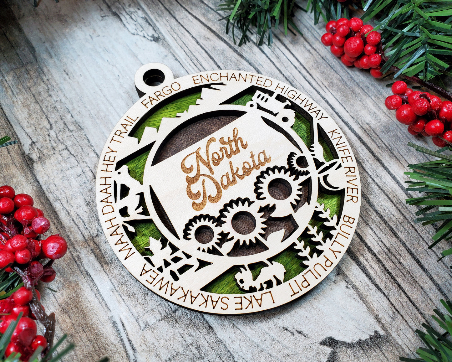 North Dakota Round Ornament - KJW