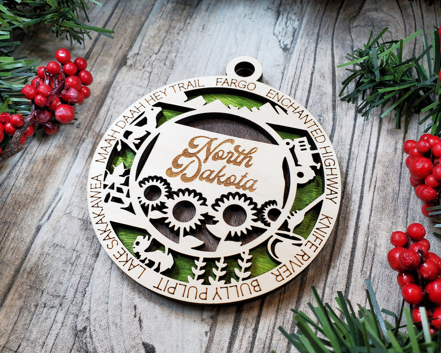 North Dakota Round Ornament - KJW