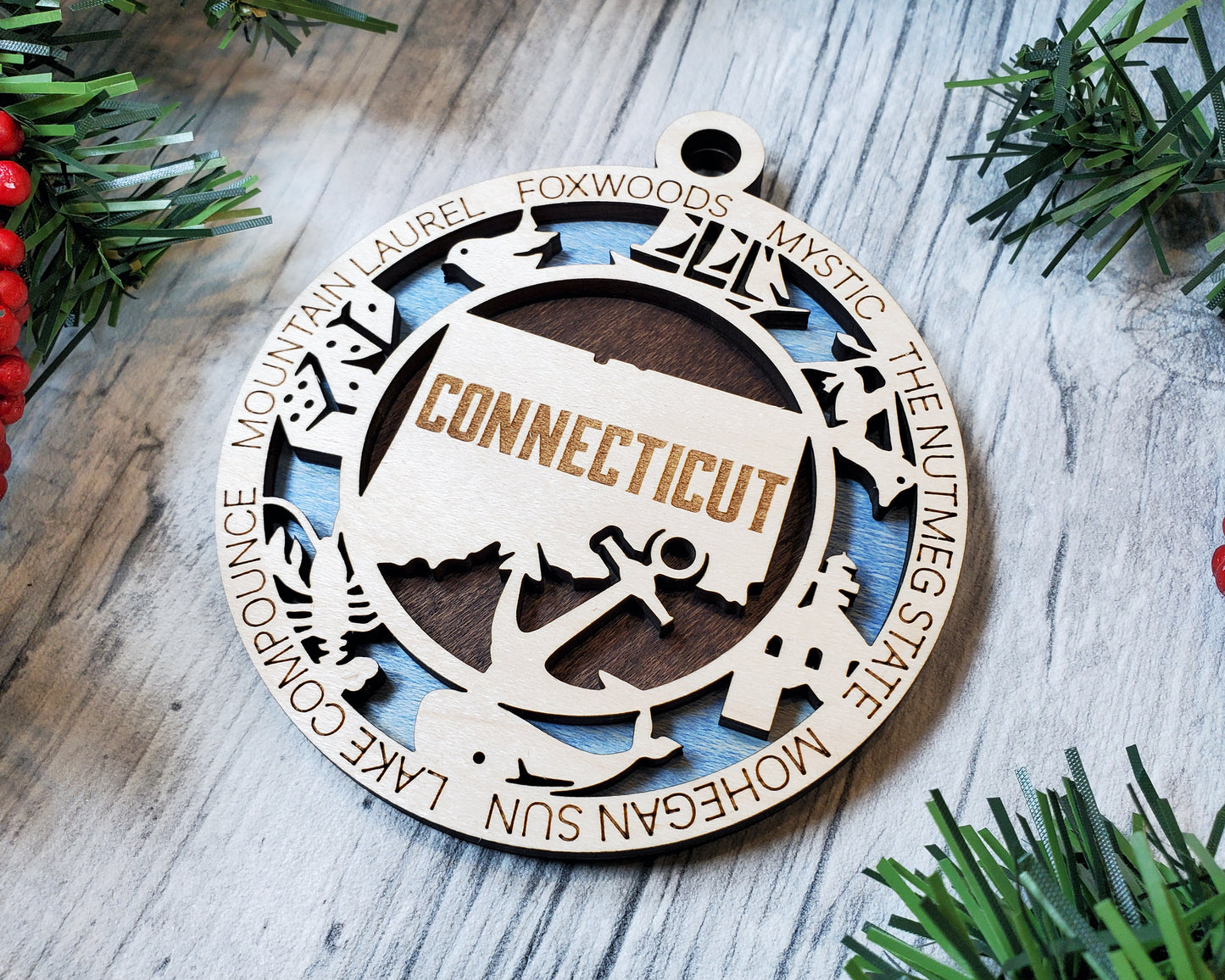Connecticut Round Ornament - KJW